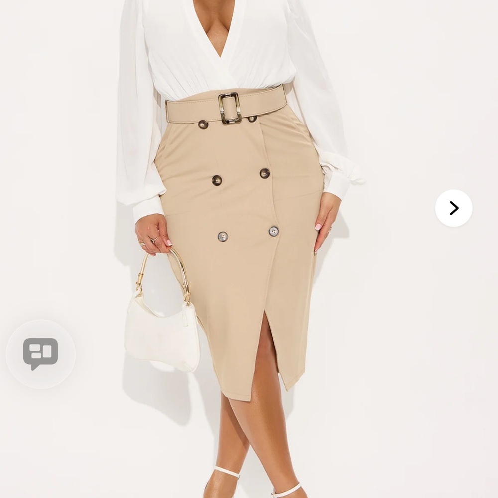 Fashion Nova Beige Buttoned Pencil Skirt